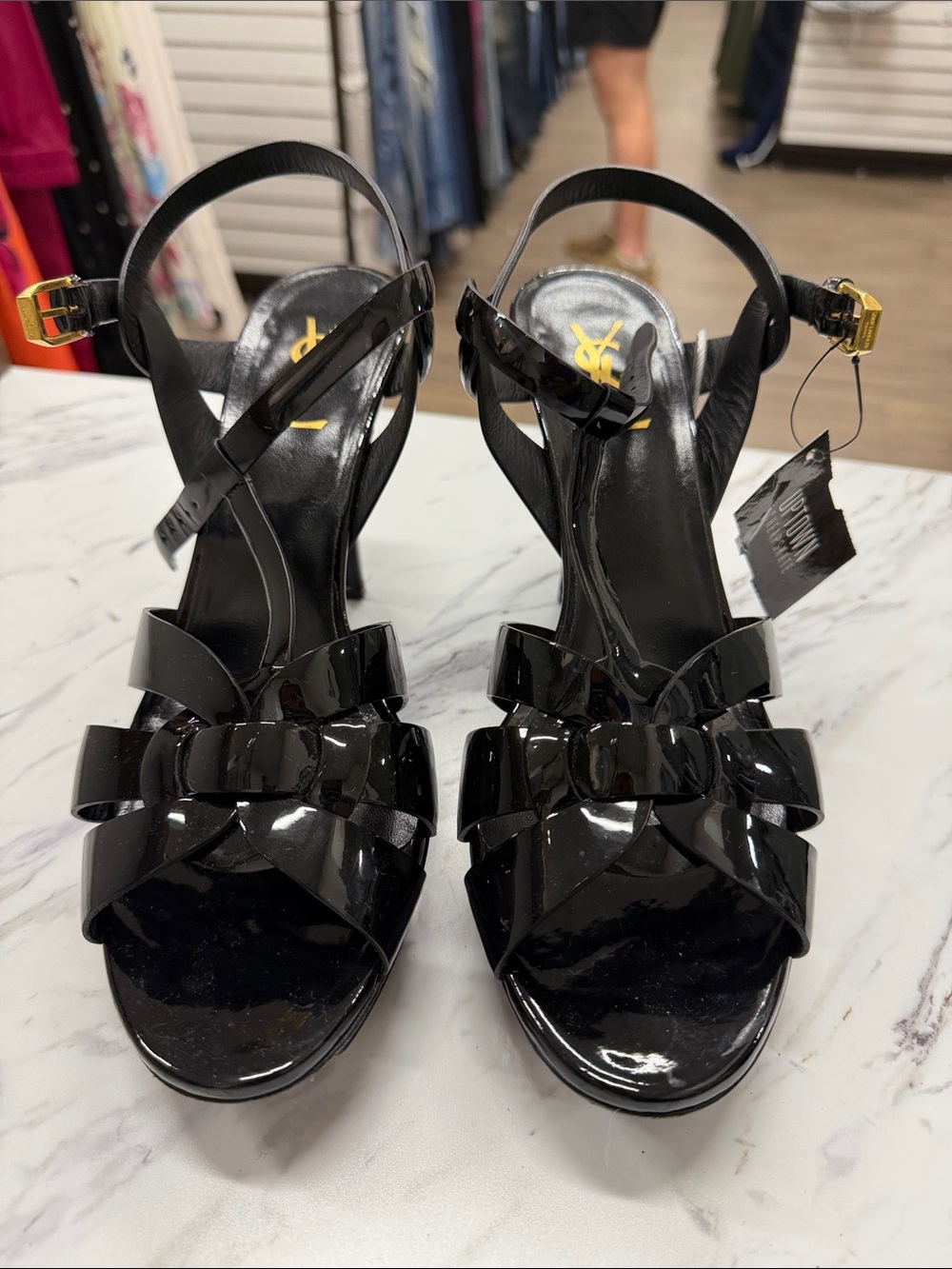 Yves Saint Laurent Black Patent Bow Detail Slingback Heels